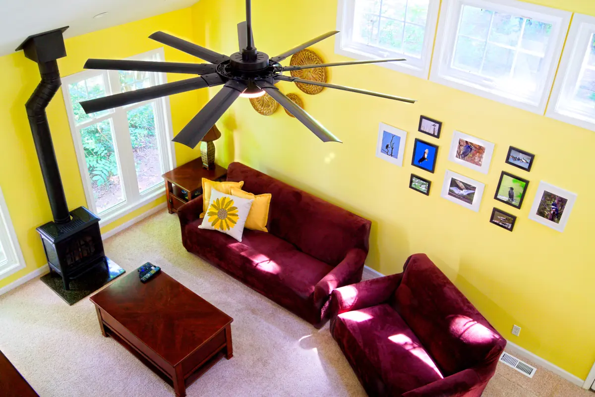 The great room at Casa Blue Heron, with a local bird photography gallery wall